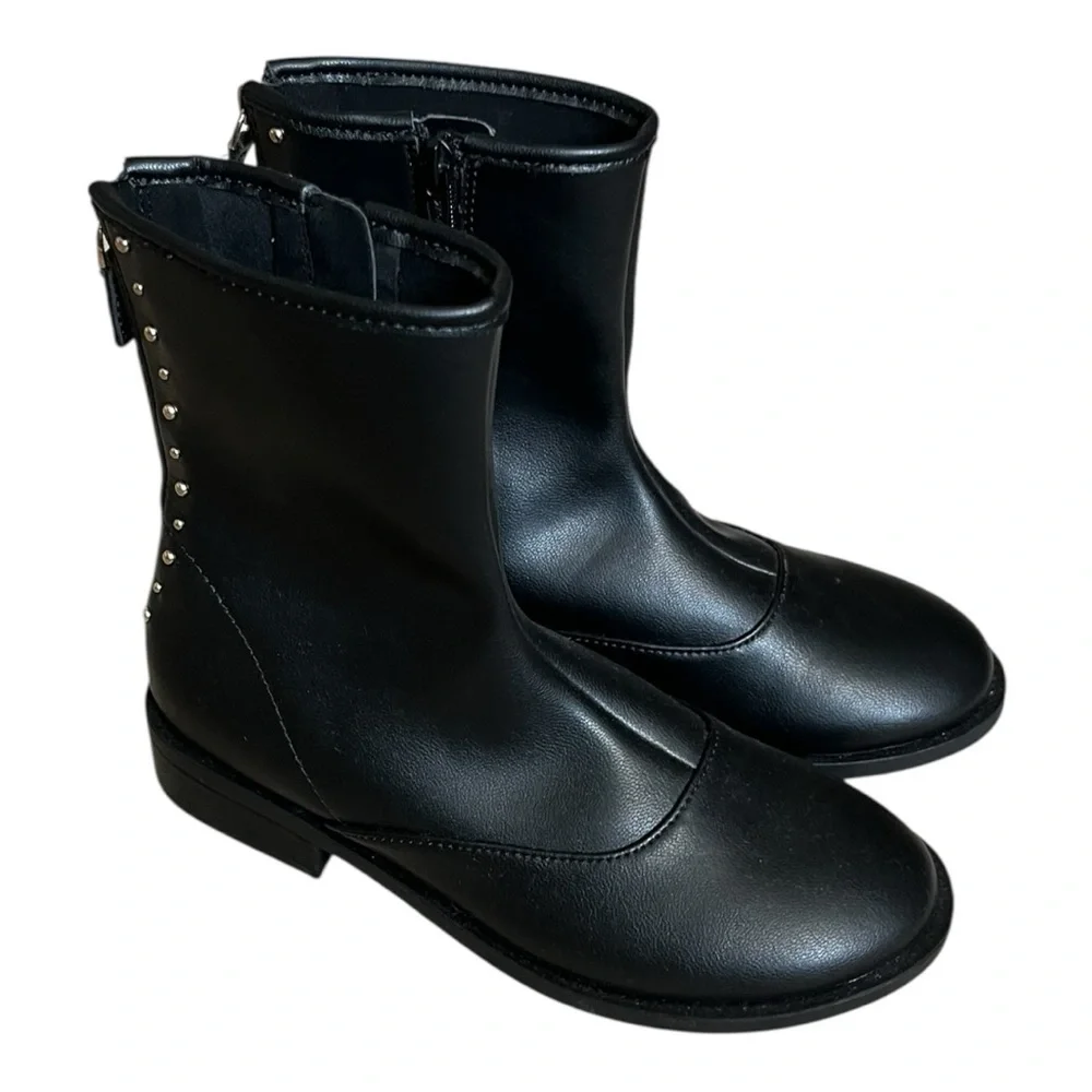 ZARA Kids Studded Black Mid-Calf Boots Size 32 / US 1 Edgy Girls Ankle Zip Boots